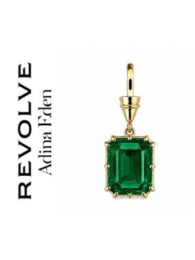 Revolve x Adina Eden Green Prong-Set Faceted Rectangular Emerald-Cut CZ Charm